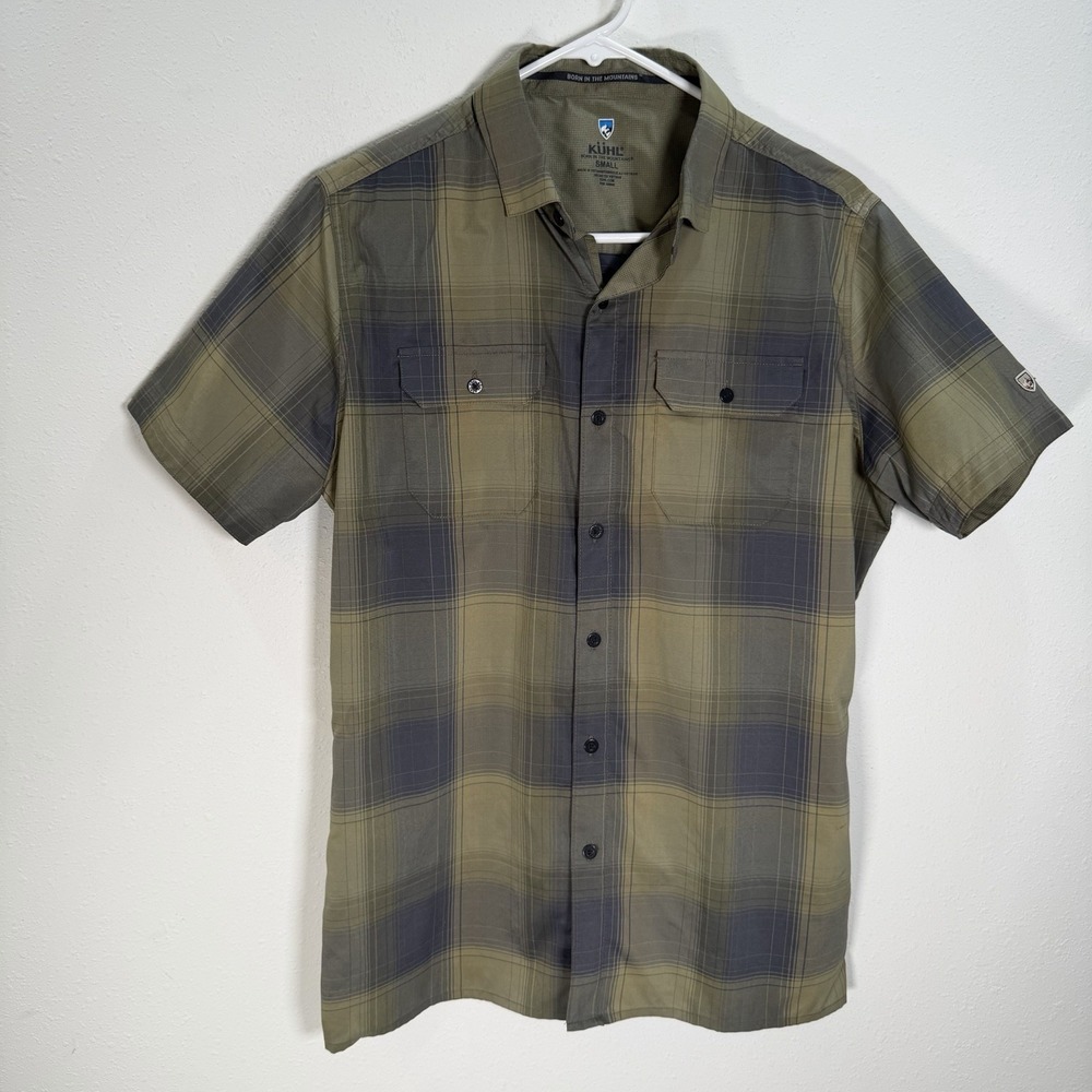 KUHL Shirt Men's Response Short Sleeve Button Up Sz S Olive Gray Lightweight